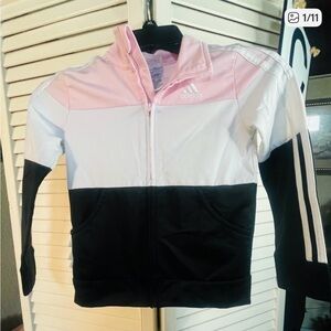 ADIDAS Girls Colorblock triple color Pink, White, and Black Jacket & pocket